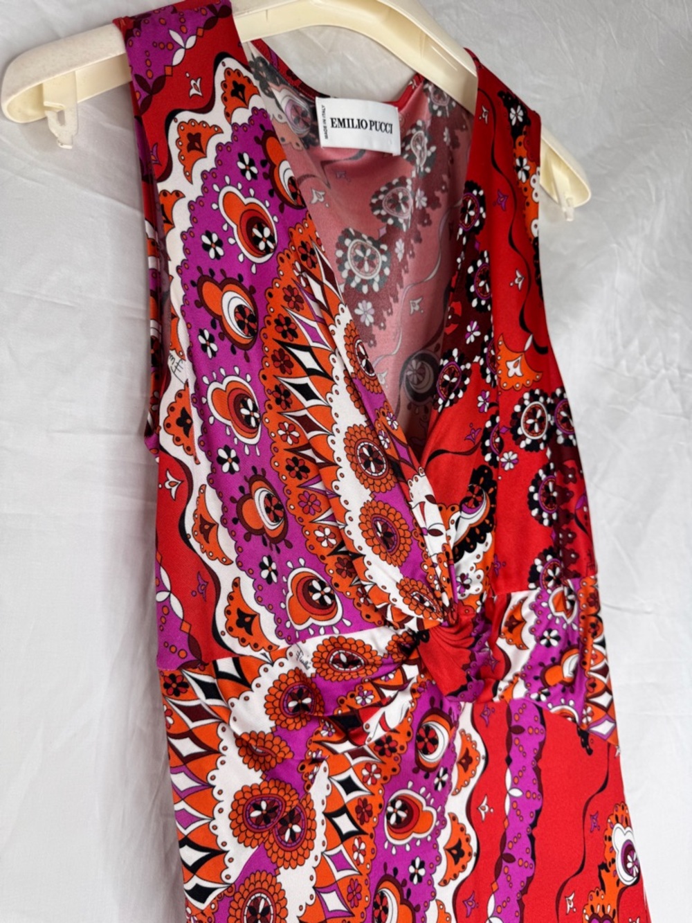 Emilio Pucci Vintage Rare Red & Pink Twist-Front Sleeveless Dress - Picture 12 of 15